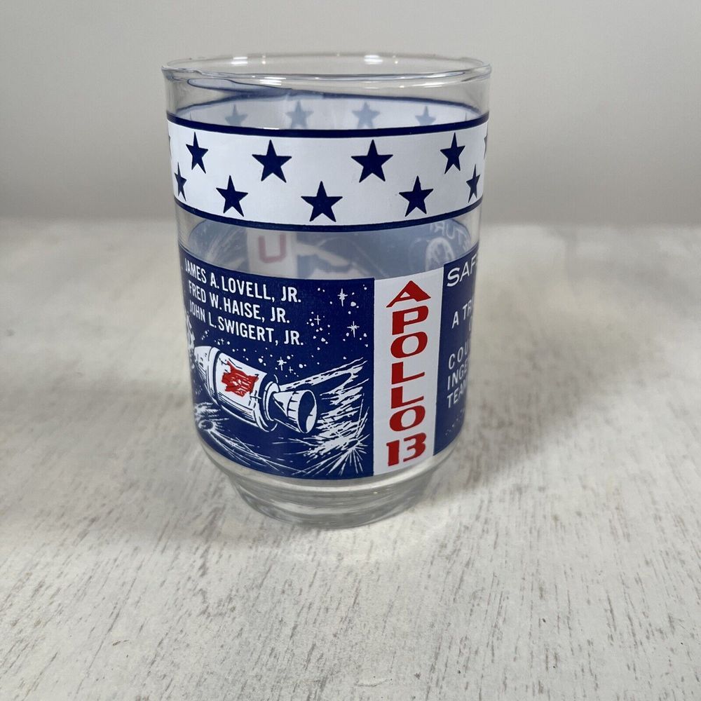 Apollo 13 Collectible USA Drinking Glass "Safe Return" April 17, 1970 4" LIBBEY